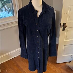 Navy suede snap front Dress or long jacket